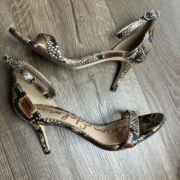 Sam Edelman | Brown Snake Print Ankle Strap Heels - Picture 4 of 9